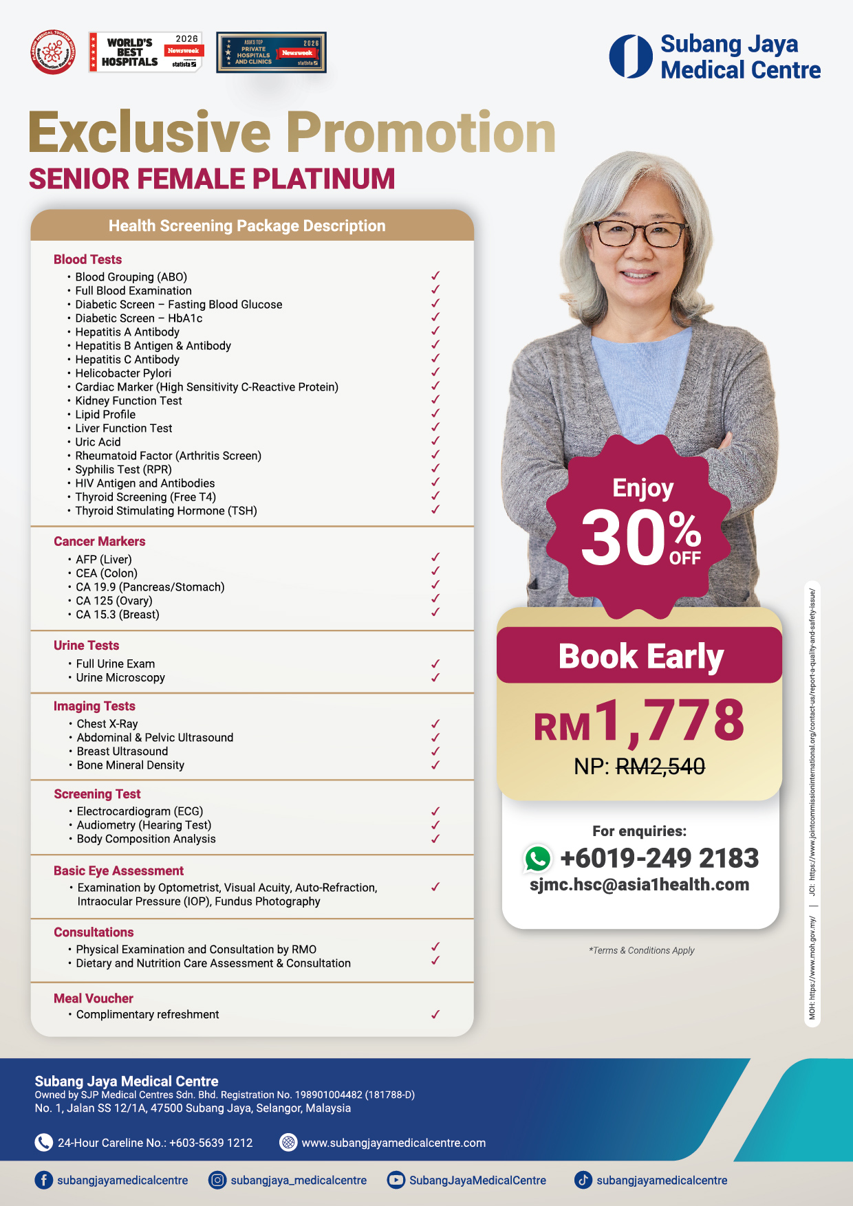 Senior Female Platinum Health Screening Package - RM1,778